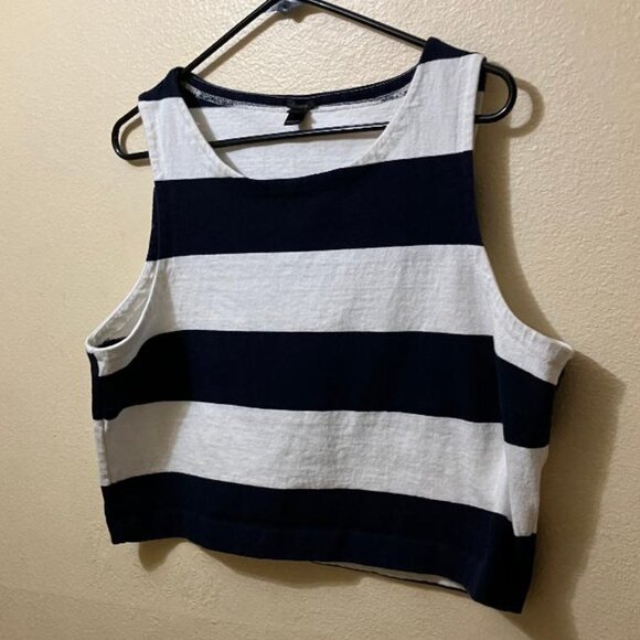 J. Crew Women's Navy/White Striped Cropped Boxy Nautical Tank Top Shirt Size XL - Picture 1 of 6